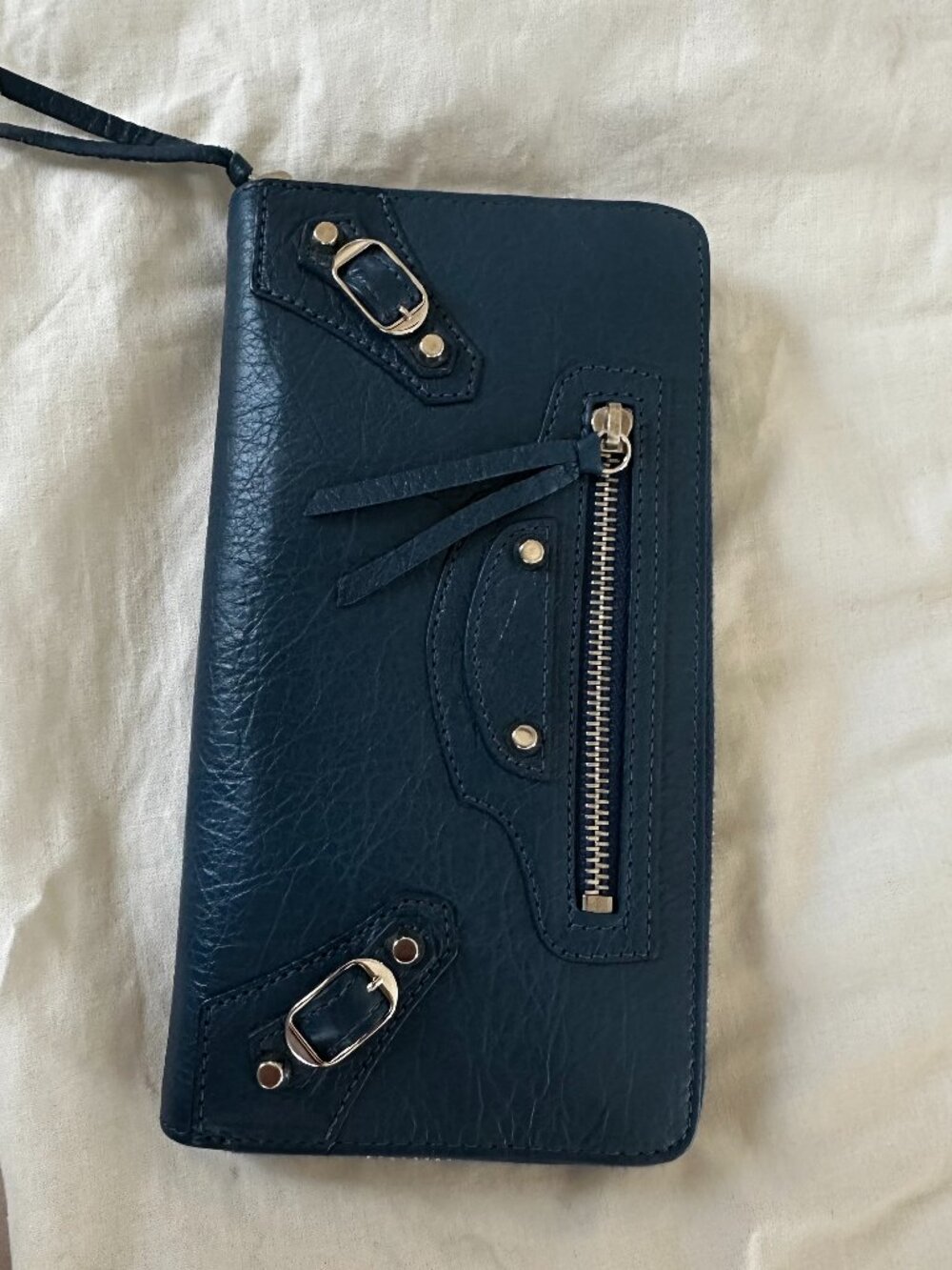 Balenciaga Arena Lambskin Zip Around Wallet Bleu Profond NIB